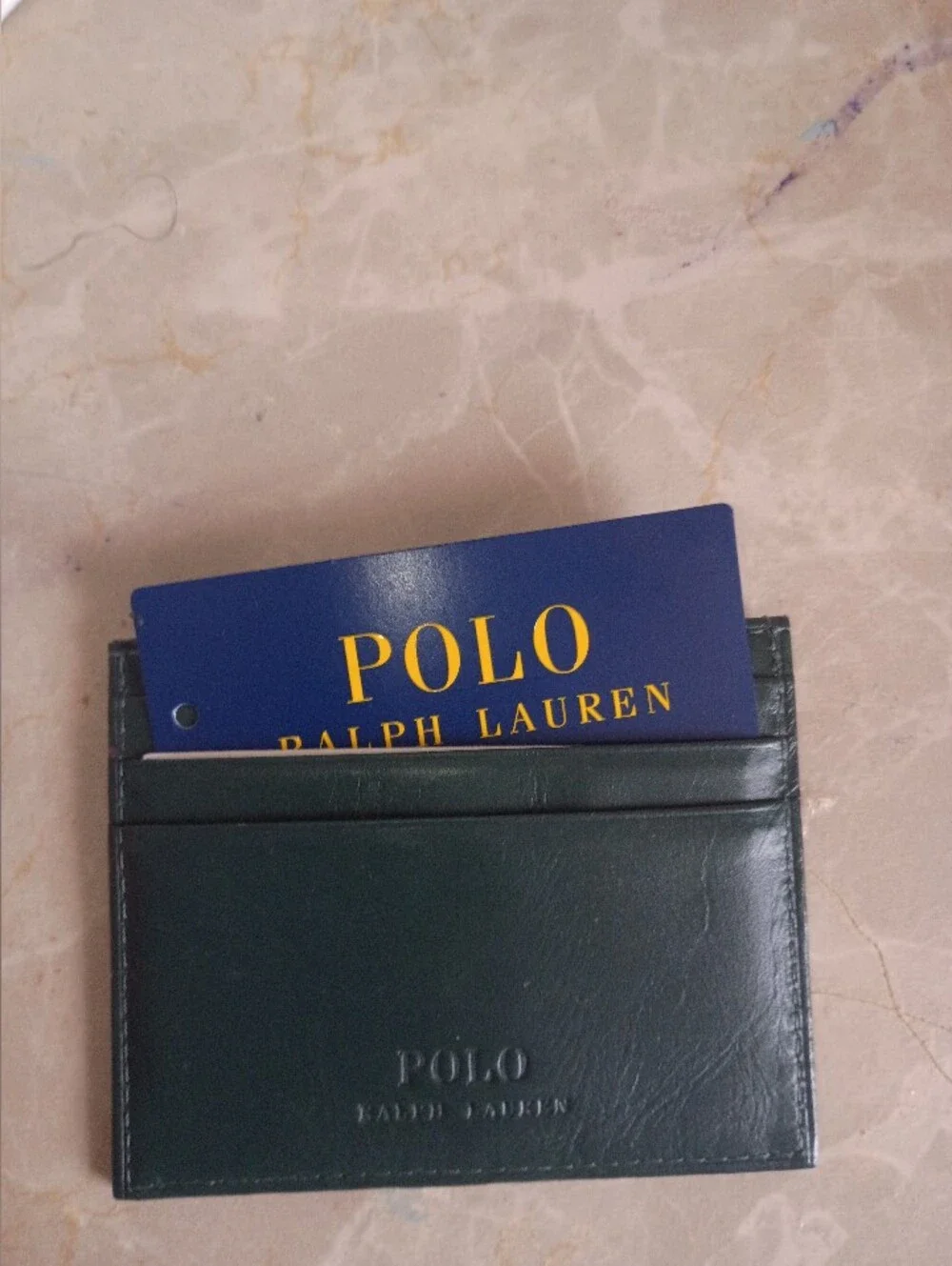 Polo by Ralph Lauren Men’s Green Leather Bear Embroidered Card Holder